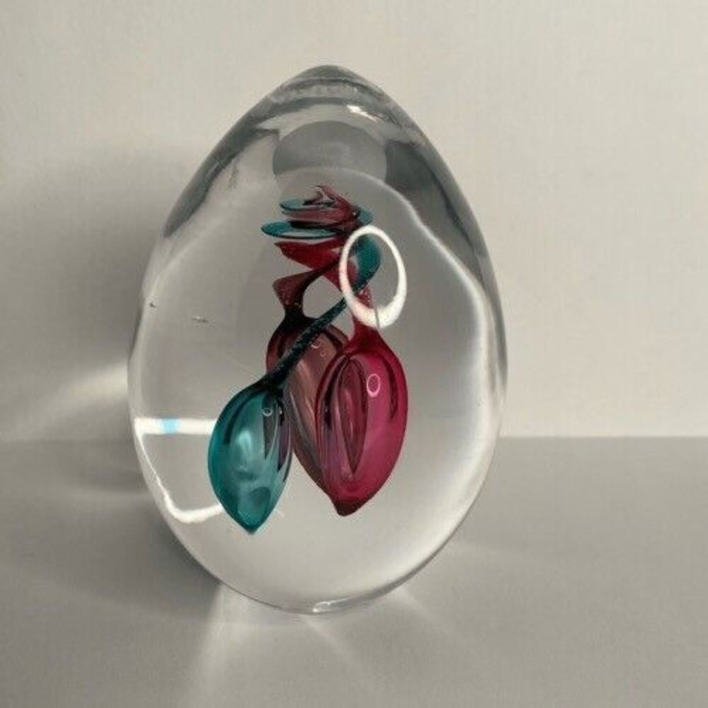 Artcristal Bohemia Blue/Pink/Red Egg Shape Decor Glass Paperweight 3" Tall